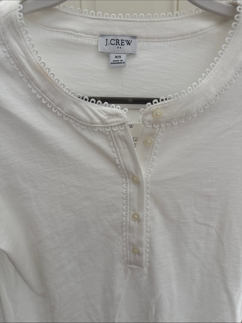 J. Crew White Short-Sleeve Henley with Loop-Trim Collar